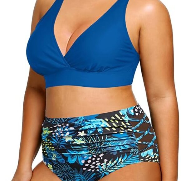 NWT Women's Plus Size Bikini High Waisted Swimsuits Two Piece Bathing Suits - Picture 2 of 4